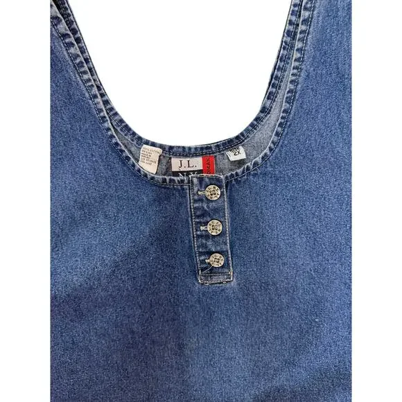 Vintage J.L N.Y Sport Women's 2x Denim short jumper dress sleeveless - Picture 3 of 4